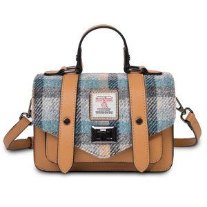 New Genuine Harris Tweed Shoulder Bag Satchel Purse Tan Blue Gray Scotland
